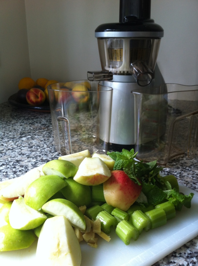 Juice ingredients; apples, celery, mint and a little ginger.